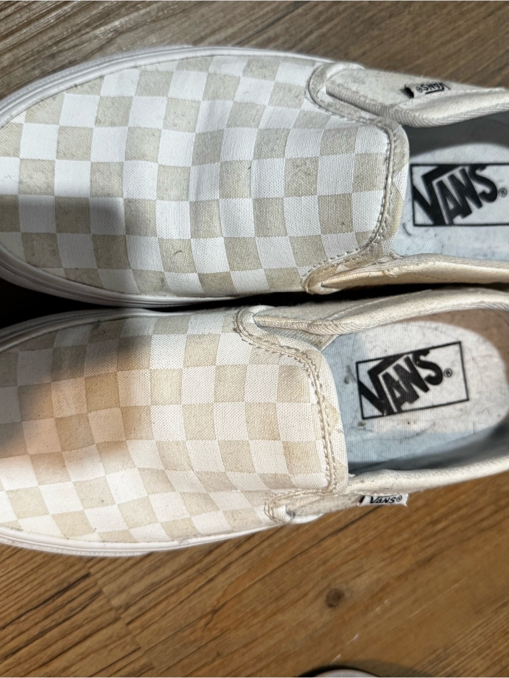 Vans Women Slip-On Checkerboard Sneakers in Cream and White